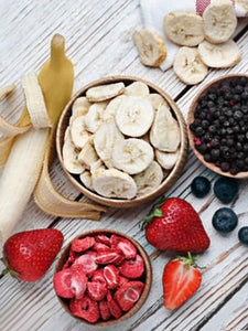 freeze dried fruit-bananas-blueberries-freeze-dried-strawberries